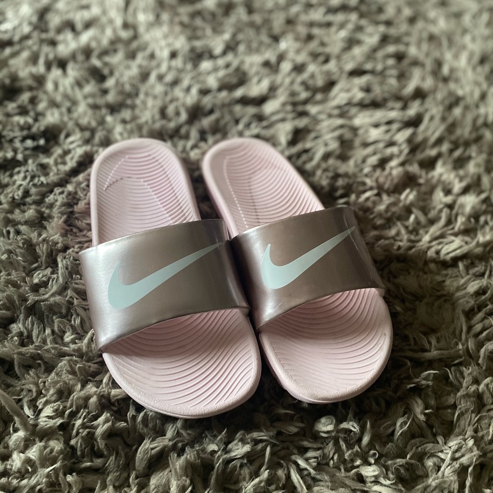 Pink And Rose Gold Nike Slides